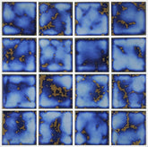 Premium Quality 3x3 Calacatta Blue Square Pattern Porcelain Mosaic Tile on Mesh on 12x12 sheet, Designed in Italy